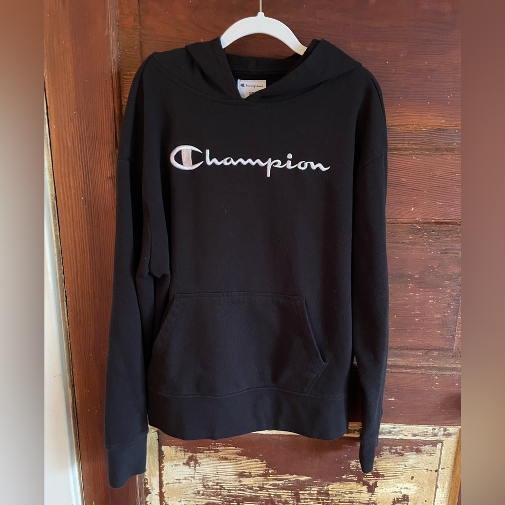 Champion Embroidered Logo Hoodie Sweatshirt, Kangaroo Pocket, French Terry - Picture 1 of 8